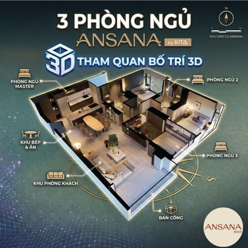 Phân Tích Layout 3D Căn Hộ 3PN Ansana By Kita: Đỉnh Cao Tối Ưu Không Gian Cho Gia Đình Đa Thế Hệ
