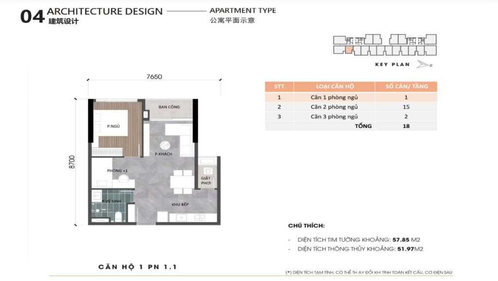 layout căn hộ 1Pn+ dự án Ansana By Kita